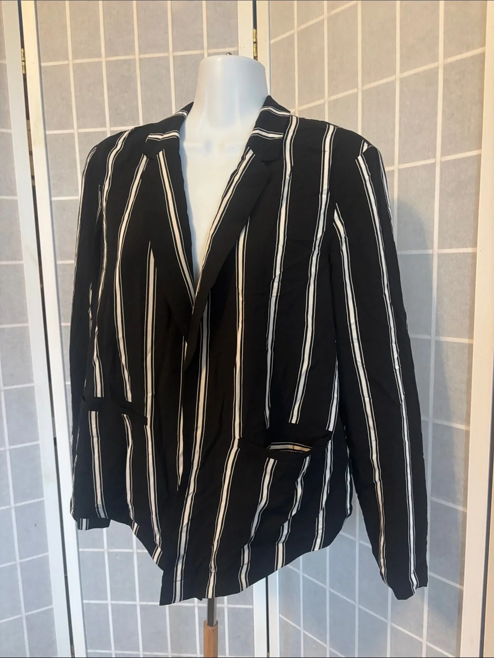 Anthropologie Black and White Vertical Stripe Blazer